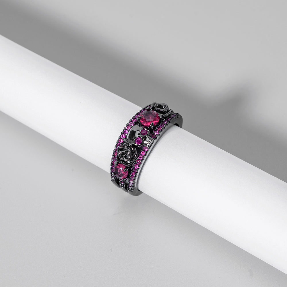 Vintage Punk Flower Skull Zircon Copper Rings