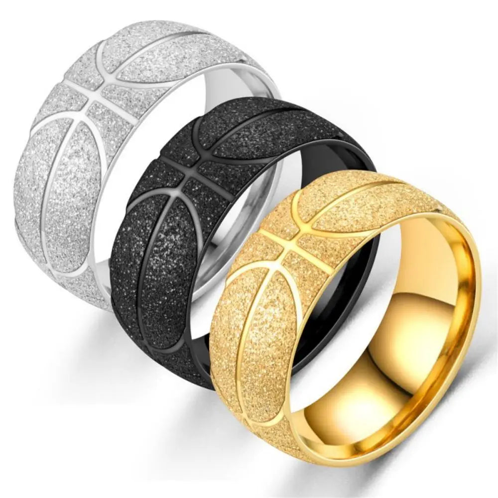 Simple Backetball Stainless Steel Sport Frosted Ring for Cool Men Women-Wannee Fashion Accessory