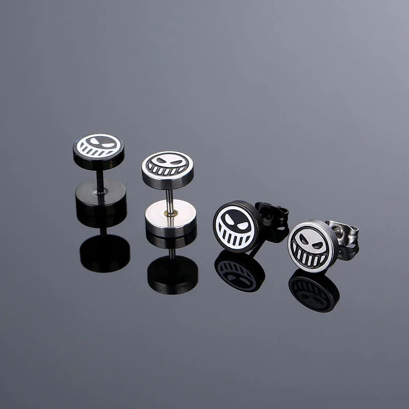 Cosplay Vintage Smiling Face Funny Stainless Steel Stud Earrings Trendy Men Women-Wannee Fashion Accessory