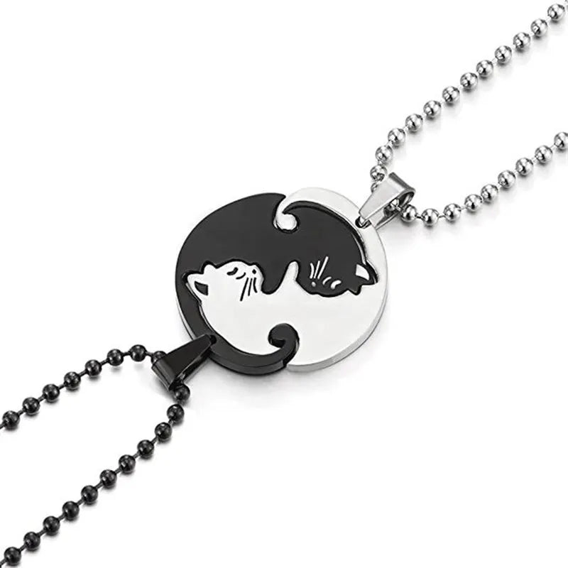Hip Hop Titanium Steel Cartoon Cat Pendant Necklace for Sweet Couple-Wannee Fashion Jewelry