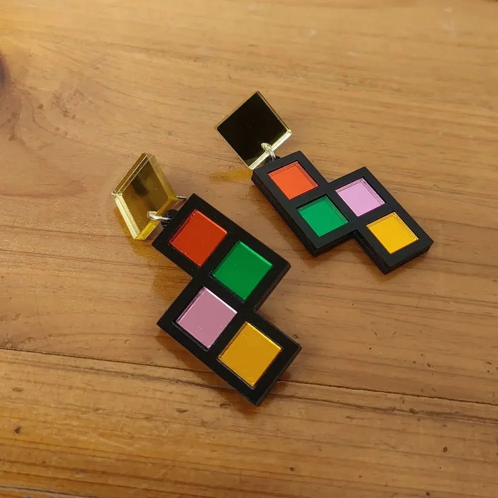 Classics Personality Popular Colorful Geometric Square Acrylic Stud Earring for Trend Women-Wannee Fashion Accessory