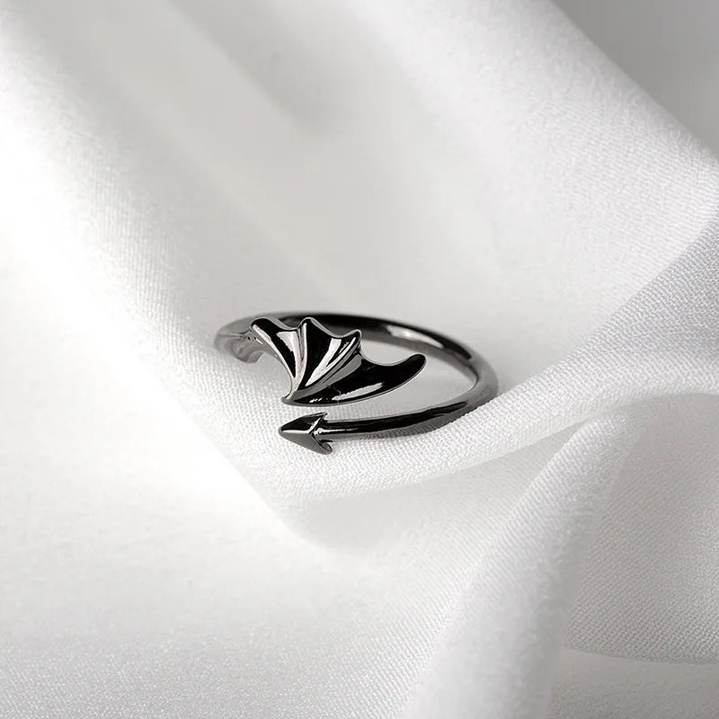 بسيط أسود أبيض زوجين أجنحة الملاك الشيطان النحاس خواتم مفتوحة لعشاق الحلو-Wannee الأزياء التبعي