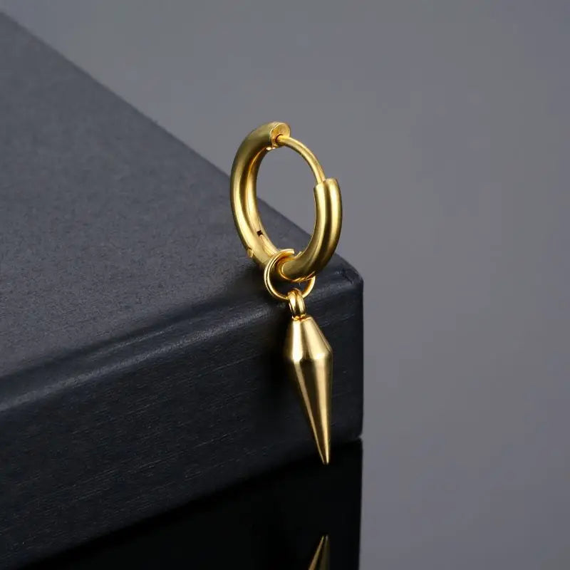 Retro Geometric Design Cone Circle Stainless Steel Stud Earrings for Hip Hop Men Women-Wannee fashion Accessory