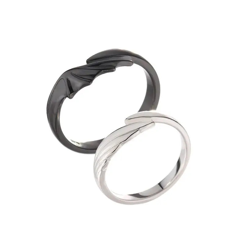 Black White Angel Devil Wings Brass Opening Ring