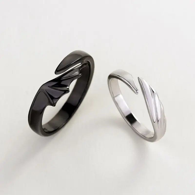 Black White Angel Devil Wings Brass Opening Ring