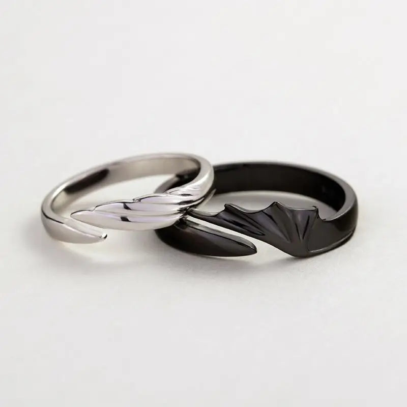 Black White Angel Devil Wings Brass Opening Ring
