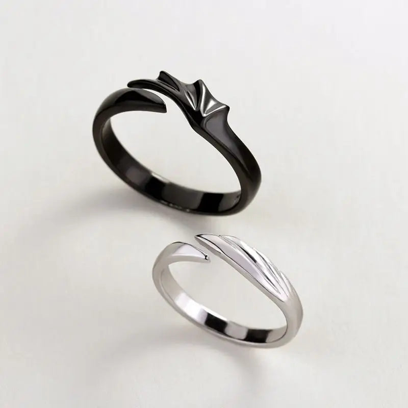 Black White Angel Devil Wings Brass Opening Ring