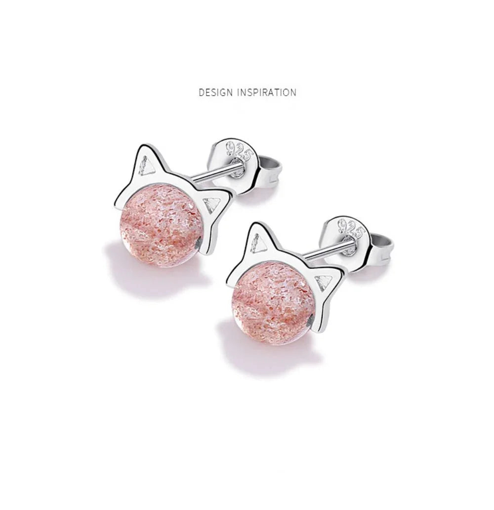 Simple Cat Design Pink Strawberry Cute Small Stud Earring for Sweet Fashion Lady-Wannee Fashion Accessory