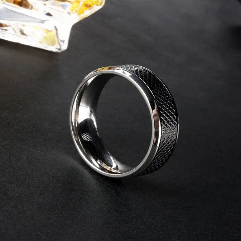 Simple Belt Stainless Steel Black White Ring For Cool Men-Wannee Fashion Accessory