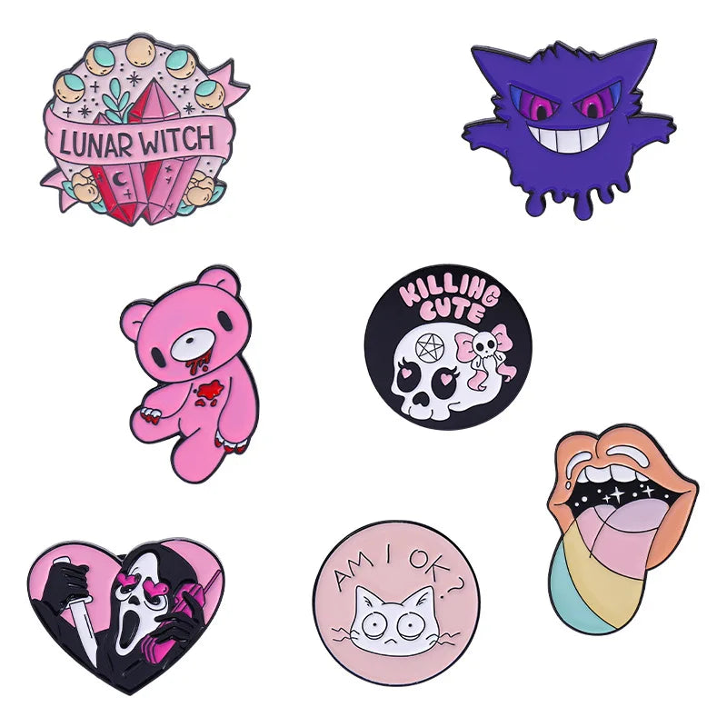 Cartoon Pink Bear Skull Metal Brooch for Friend-Wannee