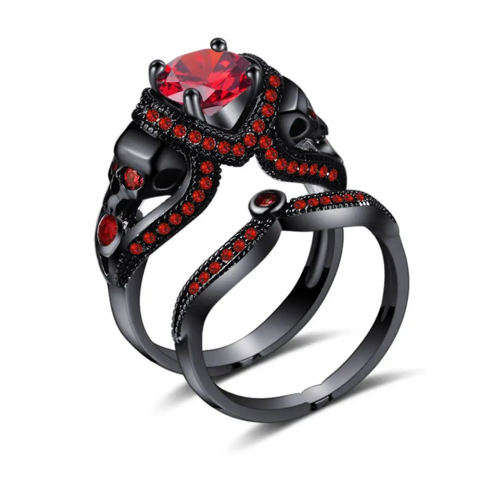 Punk Colorful Green Blue Red Zircon Skull Brass Rings for Personality Couple Women-Wannee Fashion Accessory