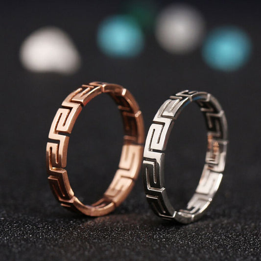 4mm Great Wall Pattern Stainless Steel Ring