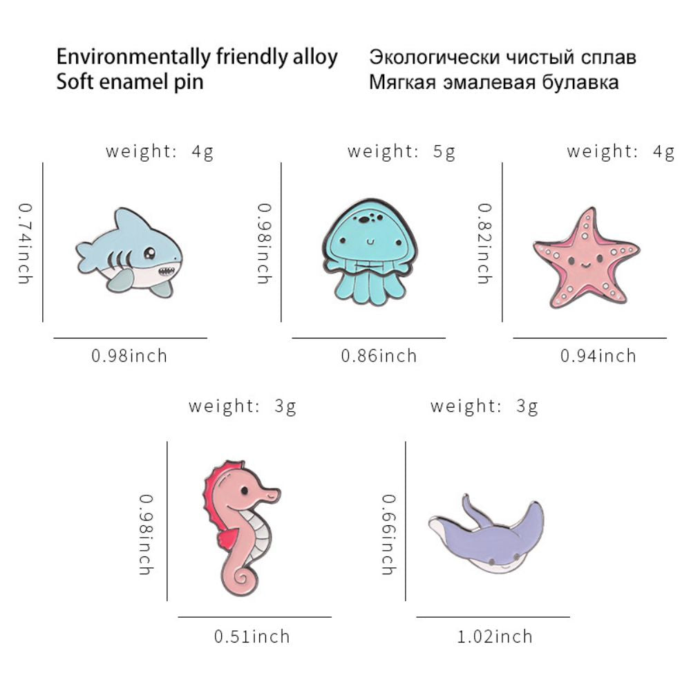 Kawaii Ocean Creature Lapel Brooches Pack