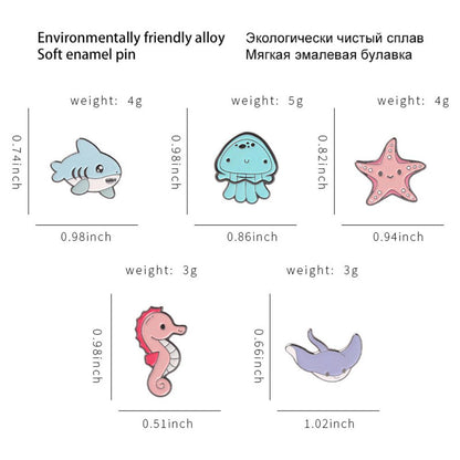 Kawaii Ocean Creature Lapel Brooches Pack