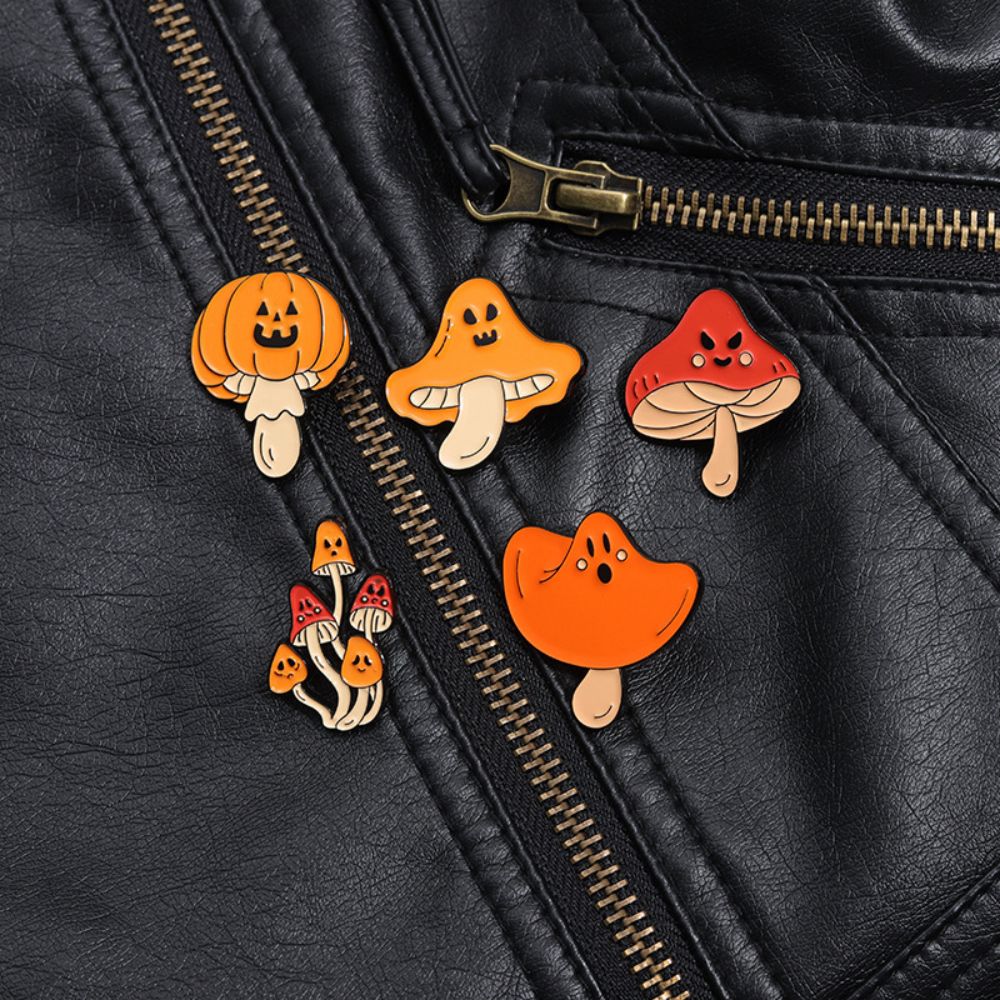 Cute Ghost Face Fall Mushroom Lapel Brooches Pack