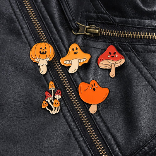 Cute Ghost Face Fall Mushroom Lapel Brooches Pack