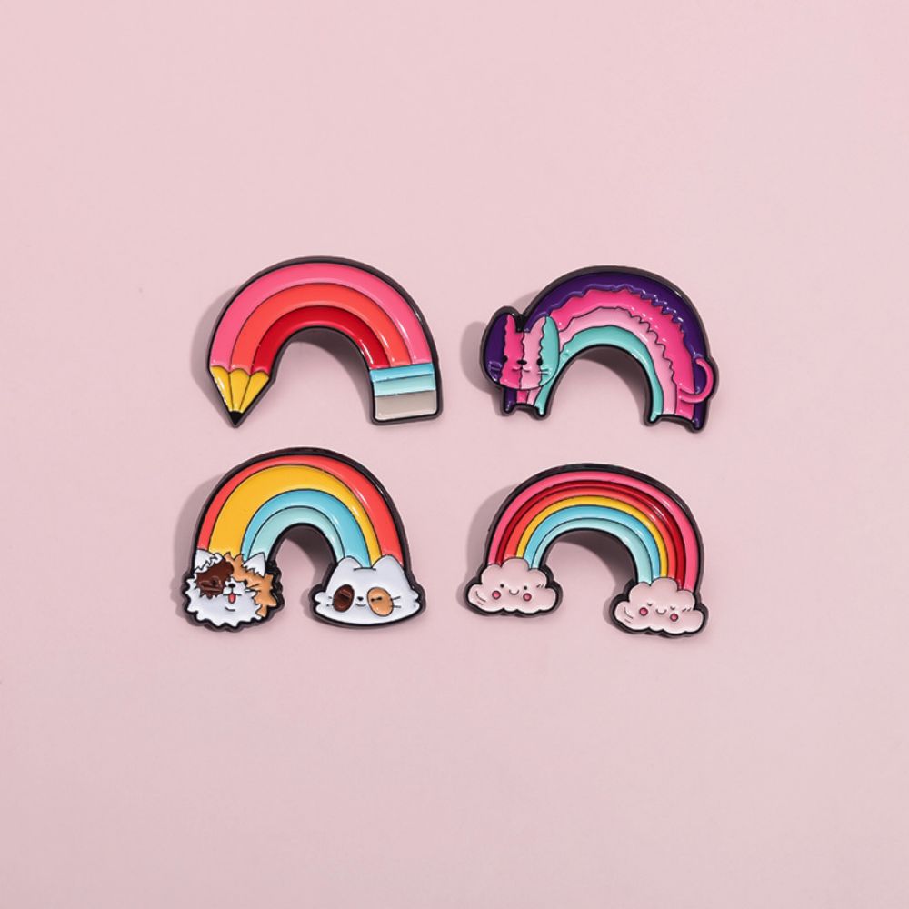 Cartoon Cat Cloud Pencil Rainbow Lapel Brooches Pack