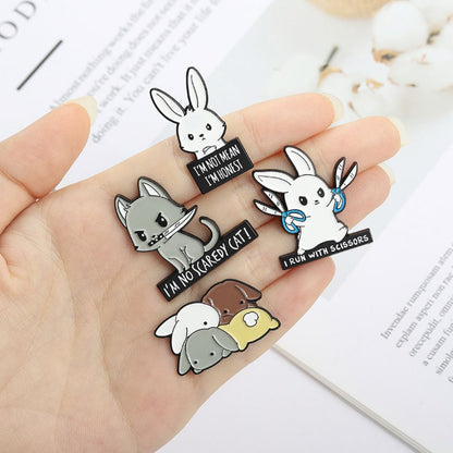 Funny Rabbit Cat Dog Meme Quote Lapel Brooches Pack