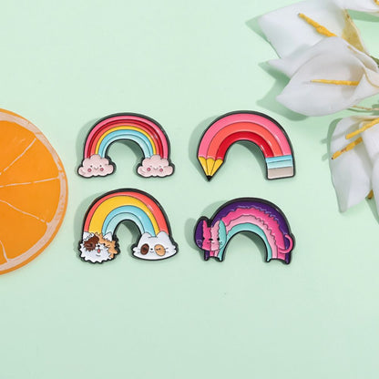 Cartoon Cat Cloud Pencil Rainbow Lapel Brooches Pack