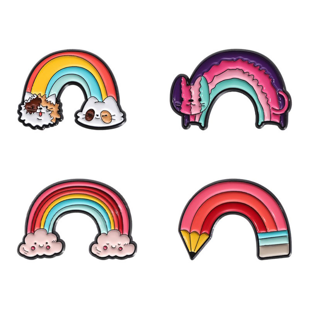 Cartoon Cat Cloud Pencil Rainbow Lapel Brooches Pack