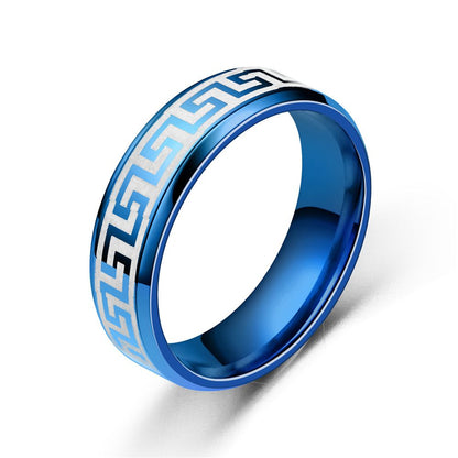 6mm Colorful Black Blue The Great Wall Laser Stainless Steel Ring for Sweet Couple-Wannee Fashion Accessory