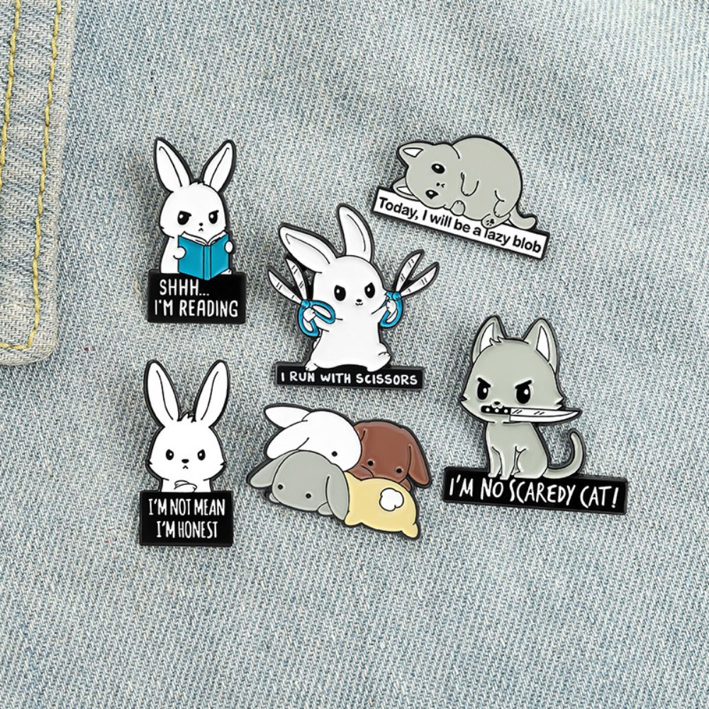 Funny Rabbit Cat Dog Meme Quote Lapel Brooches Pack