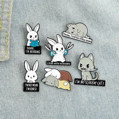 Funny Rabbit Cat Dog Meme Quote Lapel Brooches Pack