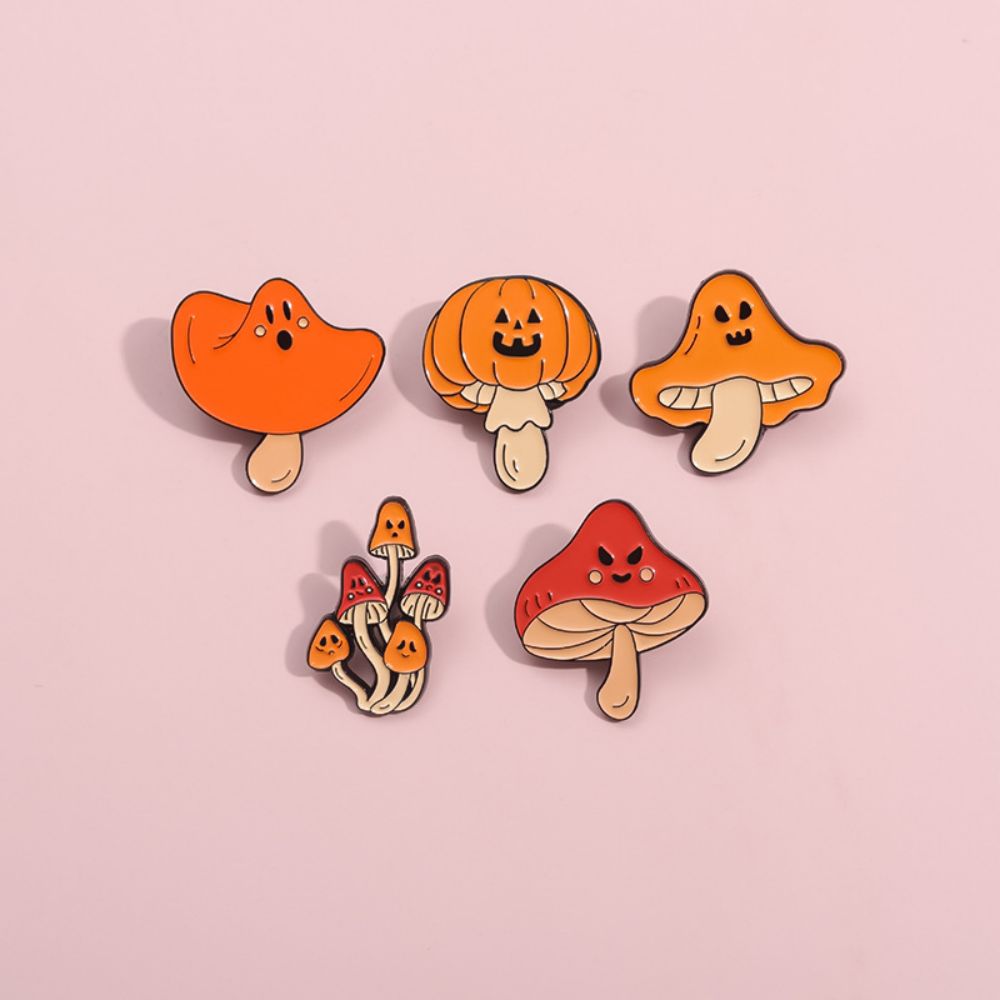 Cute Ghost Face Fall Mushroom Lapel Brooches Pack