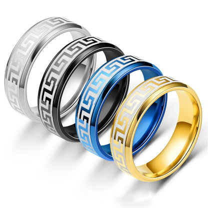 6mm Colorful Black Blue The Great Wall Laser Stainless Steel Ring for Sweet Couple-Wannee Fashion Accessory