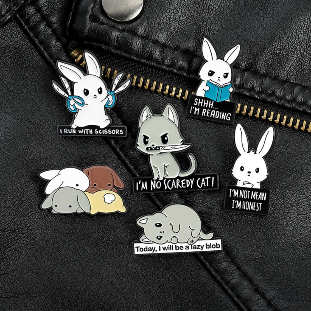 Funny Rabbit Cat Dog Meme Quote Lapel Brooches Pack