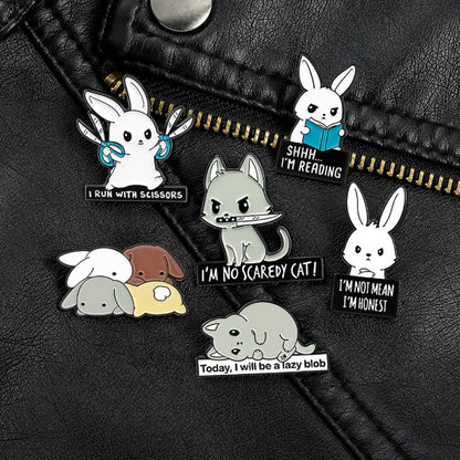 Funny Rabbit Cat Dog Meme Quote Lapel Brooches Pack