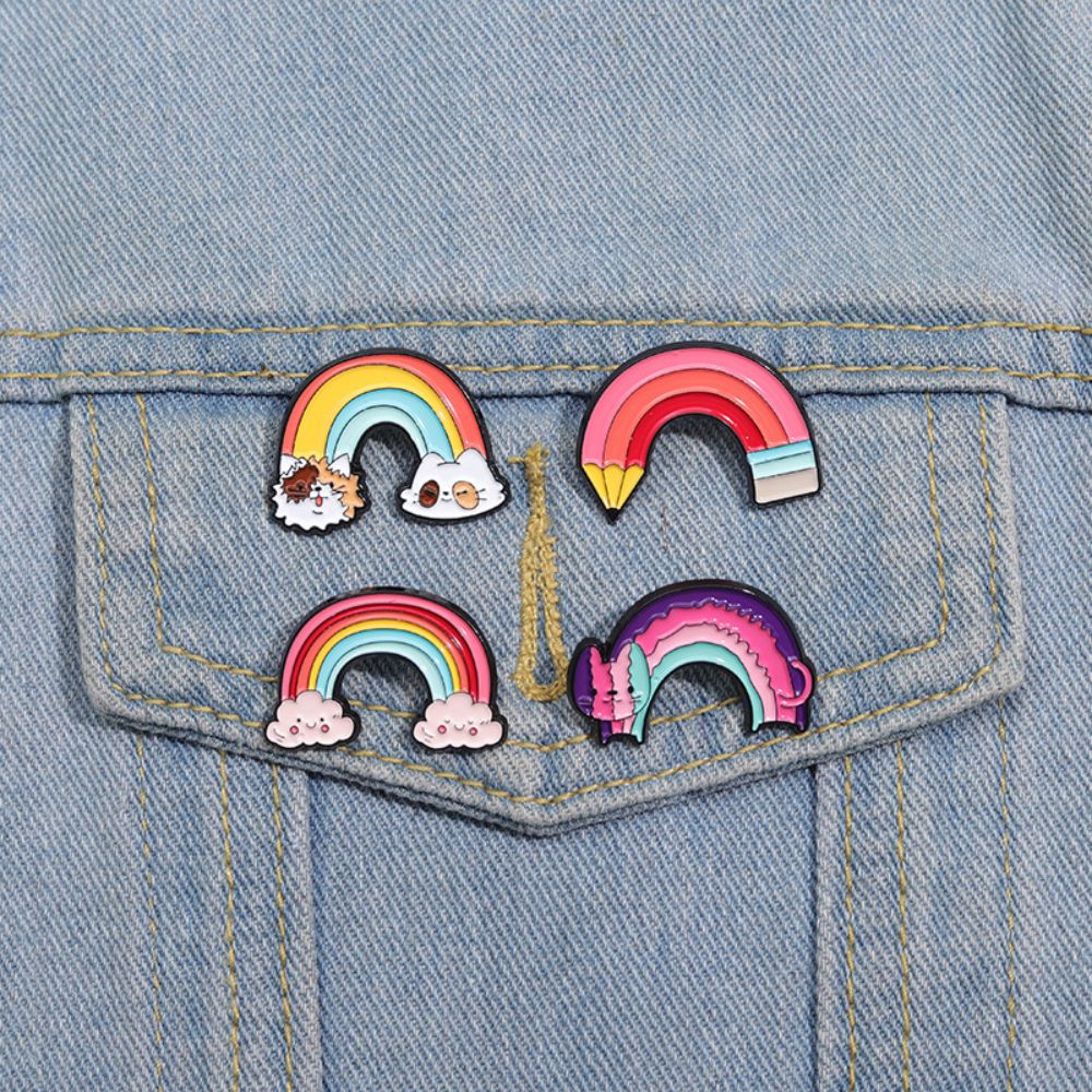 Cartoon Cat Cloud Pencil Rainbow Lapel Brooches Pack