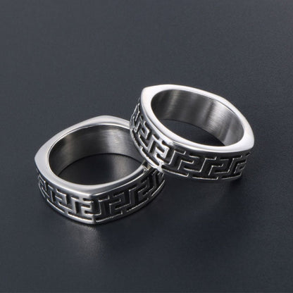 Vintage The Great Wall Titanium Stainless Steel Ring for Personality Men-Wannee Fashion Accessory