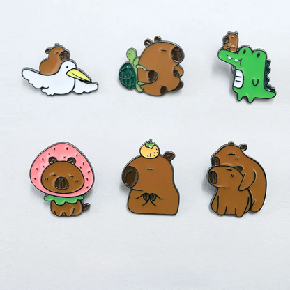 Funny Capybara Animal Brooches with Turtle Crocodile Pelican