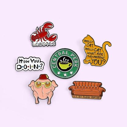 Smelly Cat & Lobster Friends Brooch Set