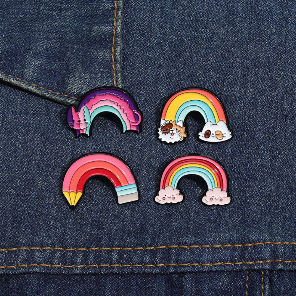 Cartoon Cat Cloud Pencil Rainbow Lapel Brooches Pack