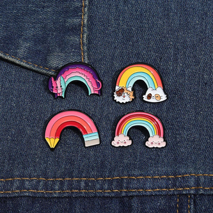 Cartoon Cat Cloud Pencil Rainbow Lapel Brooches Pack