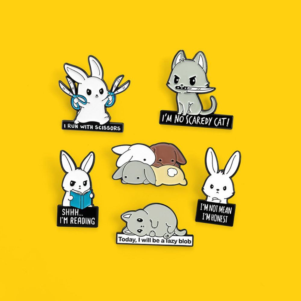 Funny Rabbit Cat Dog Meme Quote Lapel Brooches Pack