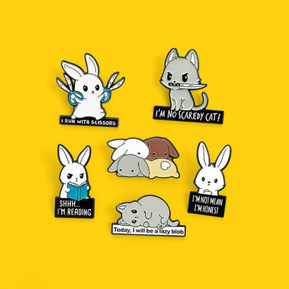 Funny Rabbit Cat Dog Meme Quote Lapel Brooches Pack