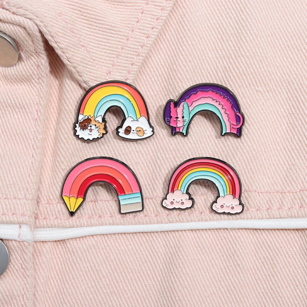 Cartoon Cat Cloud Pencil Rainbow Lapel Brooches Pack