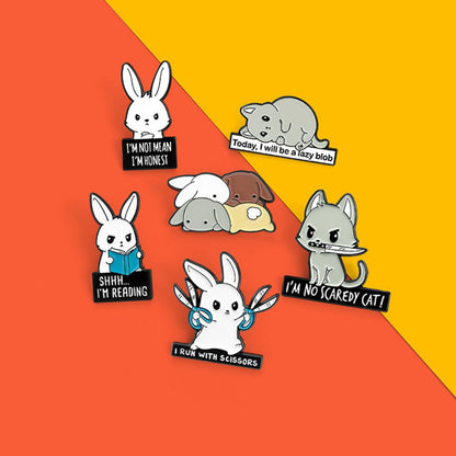 Funny Rabbit Cat Dog Meme Quote Lapel Brooches Pack