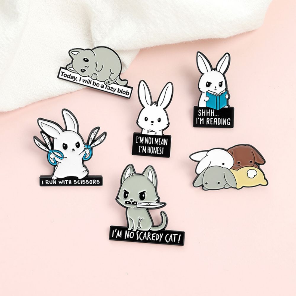Funny Rabbit Cat Dog Meme Quote Lapel Brooches Pack