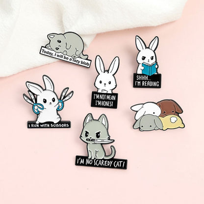 Funny Rabbit Cat Dog Meme Quote Lapel Brooches Pack