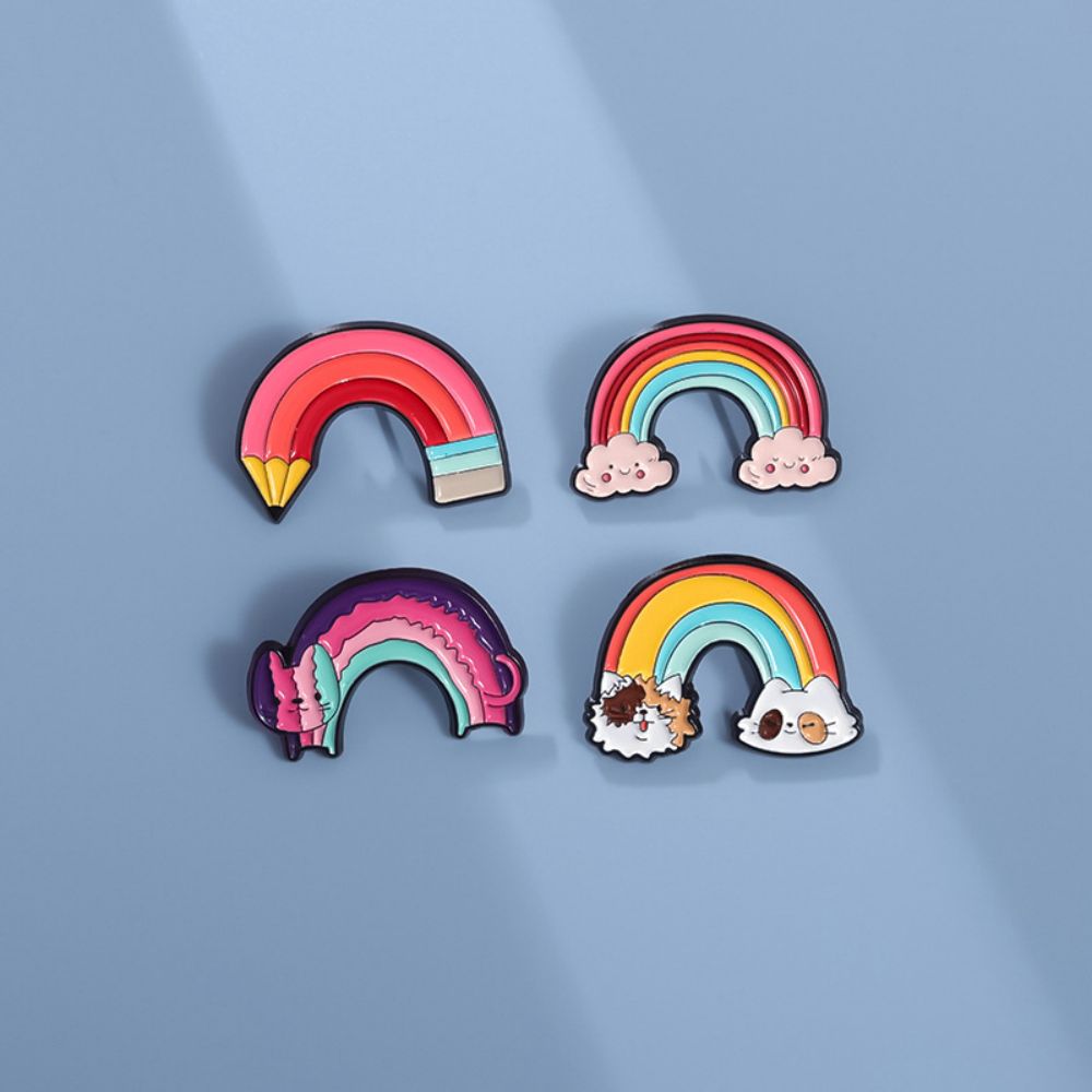 Cartoon Cat Cloud Pencil Rainbow Lapel Brooches Pack