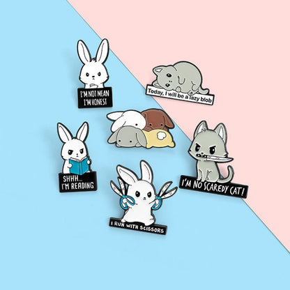 Funny Rabbit Cat Dog Meme Quote Lapel Brooches Pack