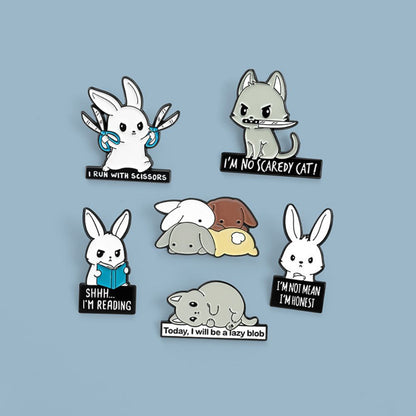 Funny Rabbit Cat Dog Meme Quote Lapel Brooches Pack