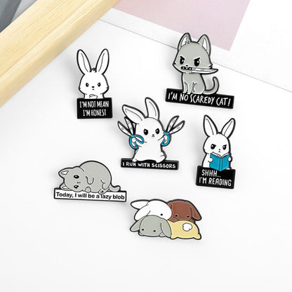 Funny Rabbit Cat Dog Meme Quote Lapel Brooches Pack