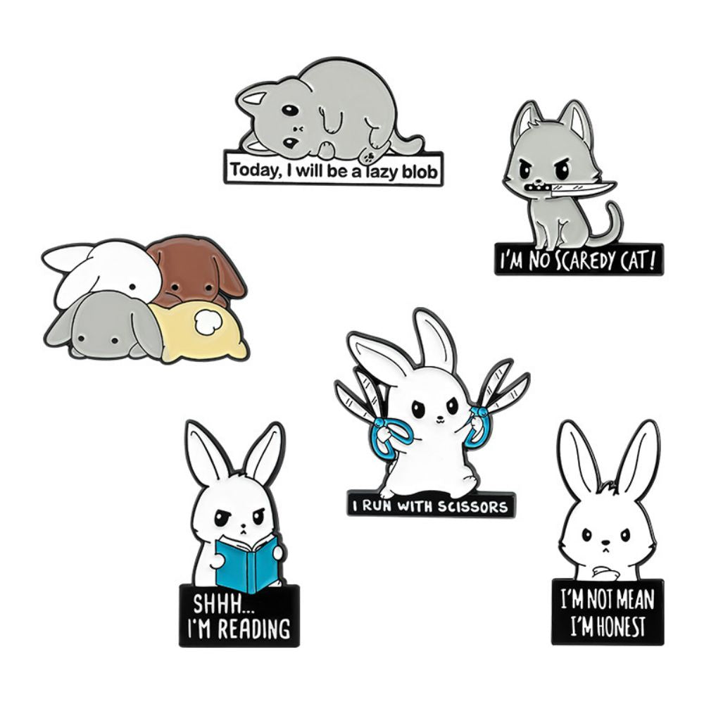 Funny Rabbit Cat Dog Meme Quote Lapel Brooches Pack