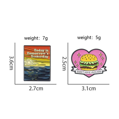 Aesthetic Landscape & Funny Avocado Burger Lapel Brooches