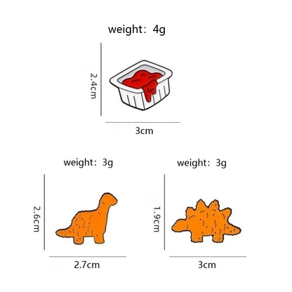 Funny Dino Chicken Nugget 3-Piece Lapel Brooches